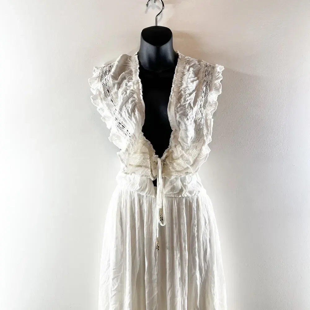 Free People Moonlight Ocean Off Shoulder Boho Maxi Dress White Small